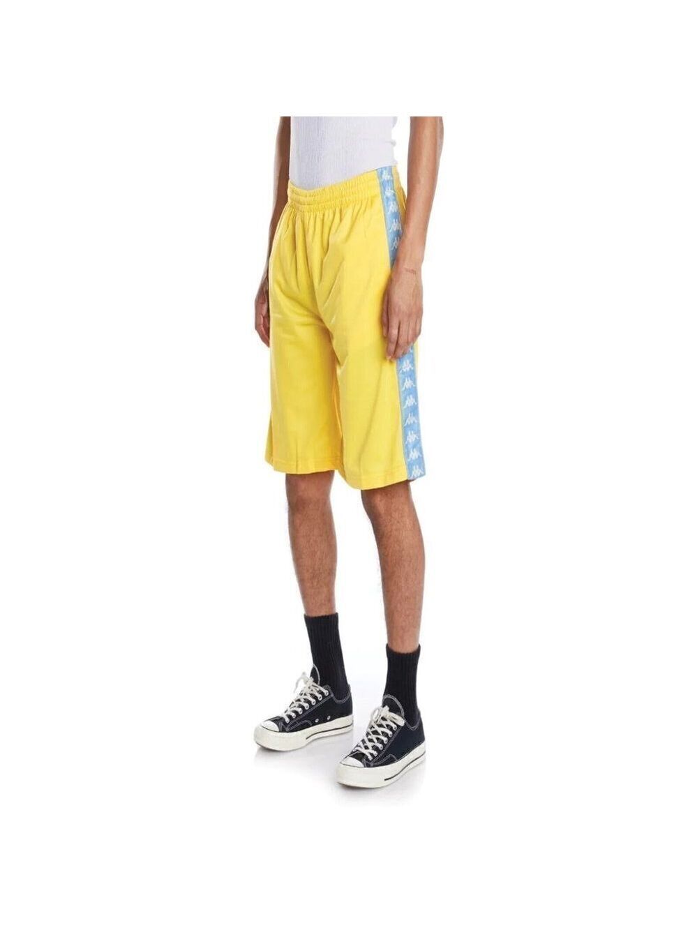 Kappa "222 Banda" yellow blue stripe stretch shorts men's sz Xlarge